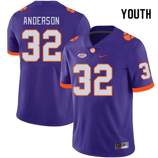 Youth #32 Jamal Anderson Clemson Tigers College Football Jerseys Stitched-Purple - Click Image to Close